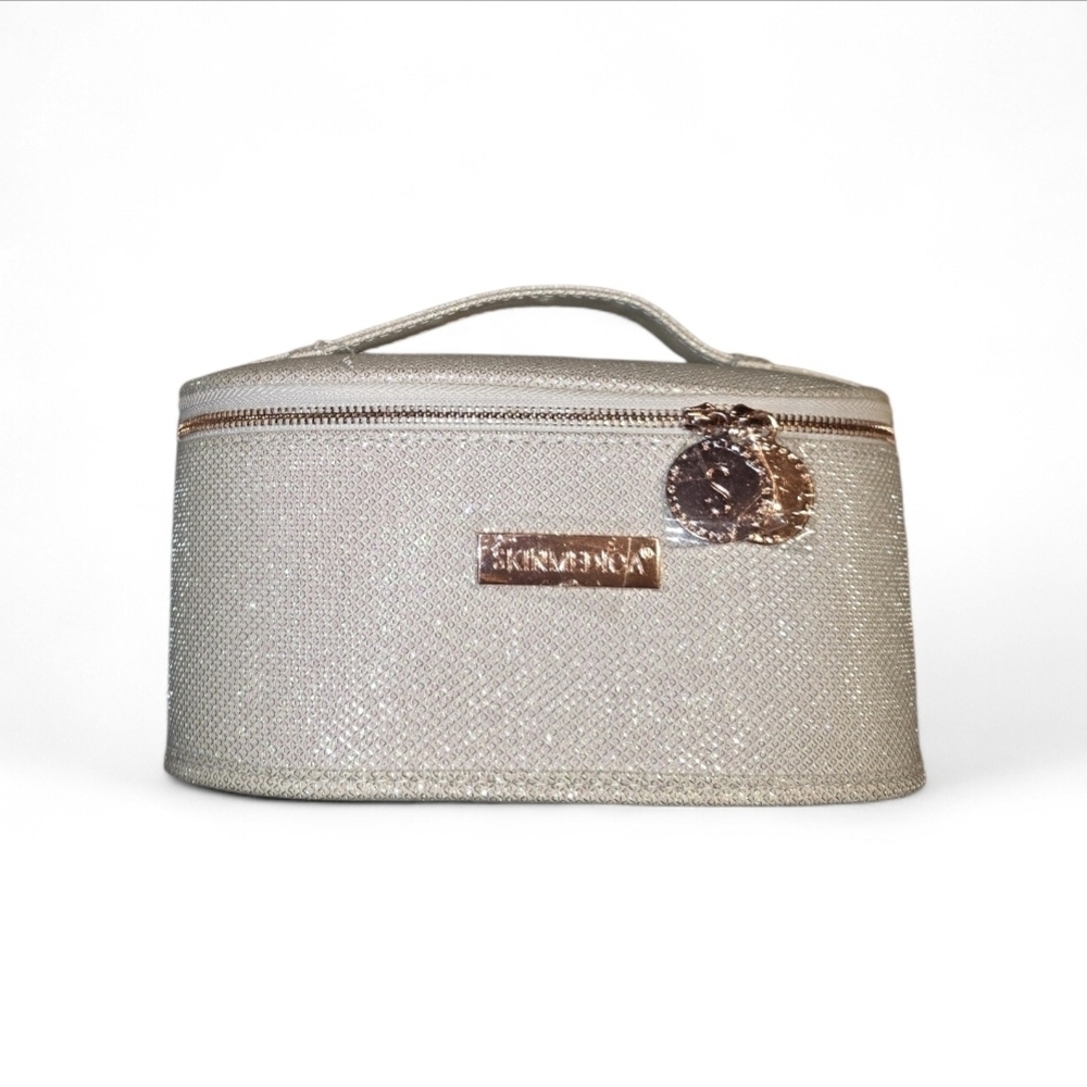 SkinMedica Glitter Cosmetic Carry Case with Rose Gold Hardware